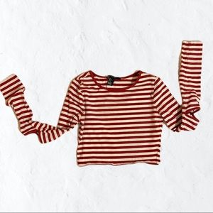 Long sleeve striped crop top with elbow holes.